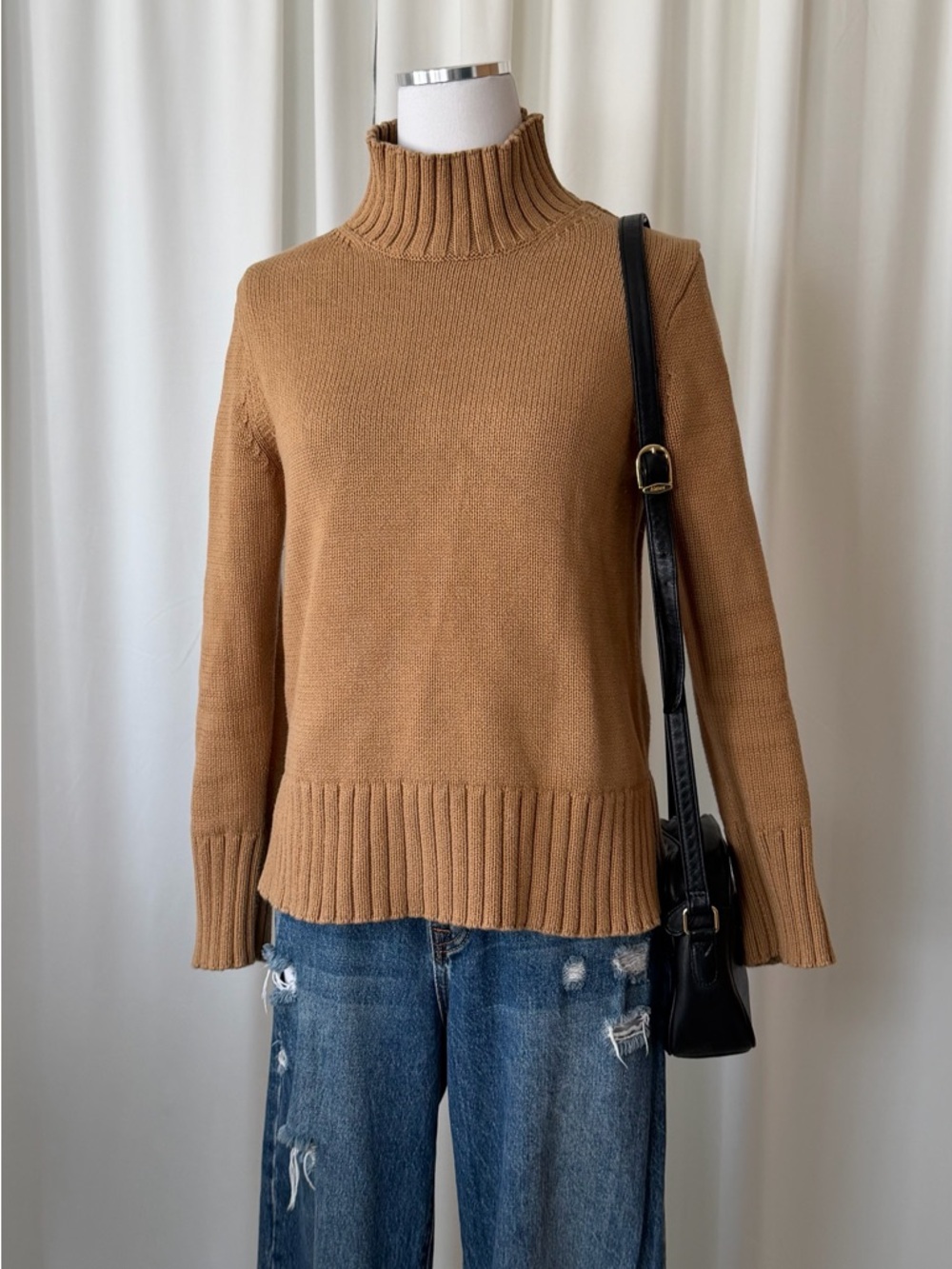 J.Crew Cotton Turtleneck Sweater Tan size small. - Picture 3 of 12